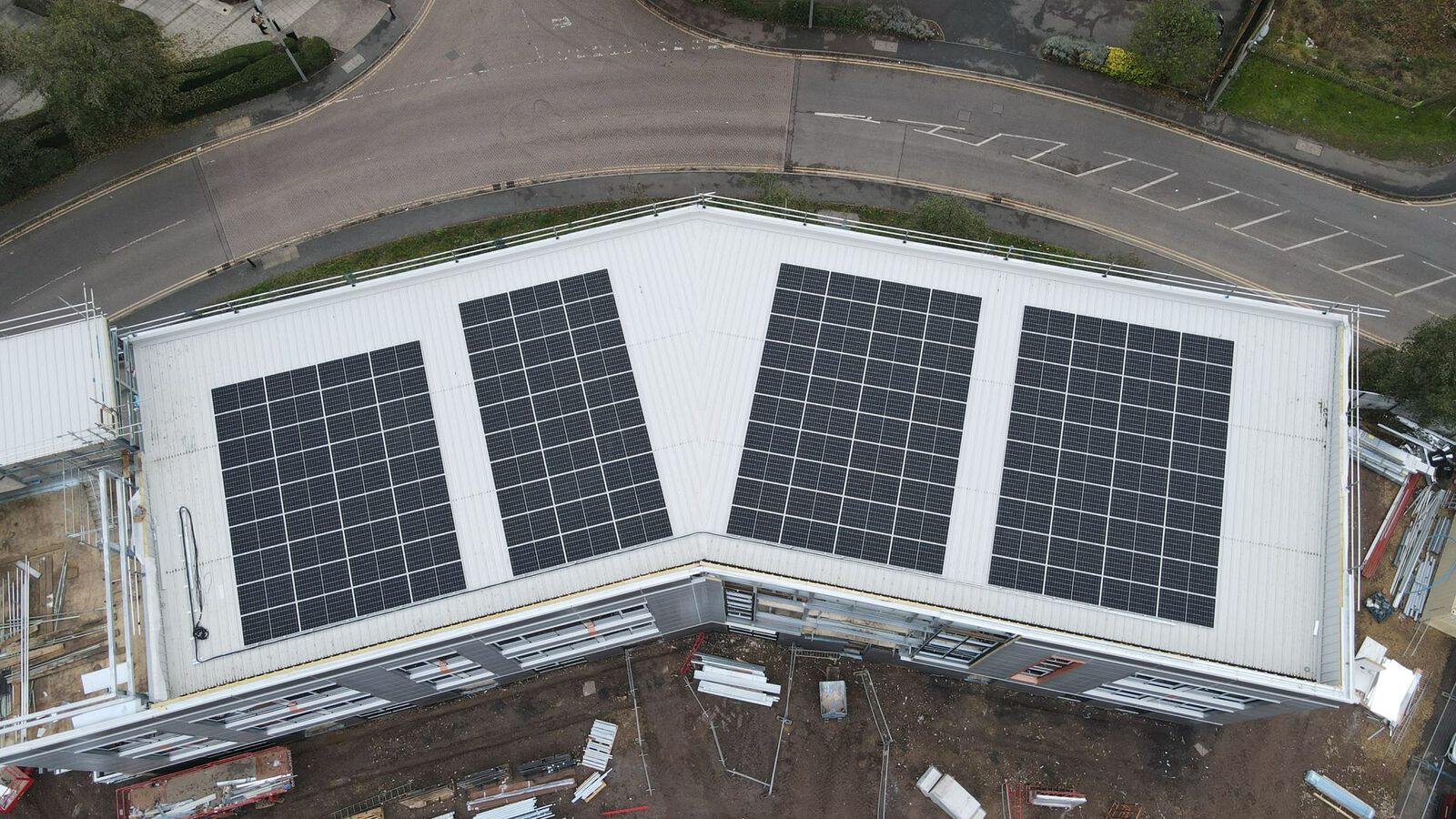 Solar arrays on a dock roof at Exploration Drive, Leicester
