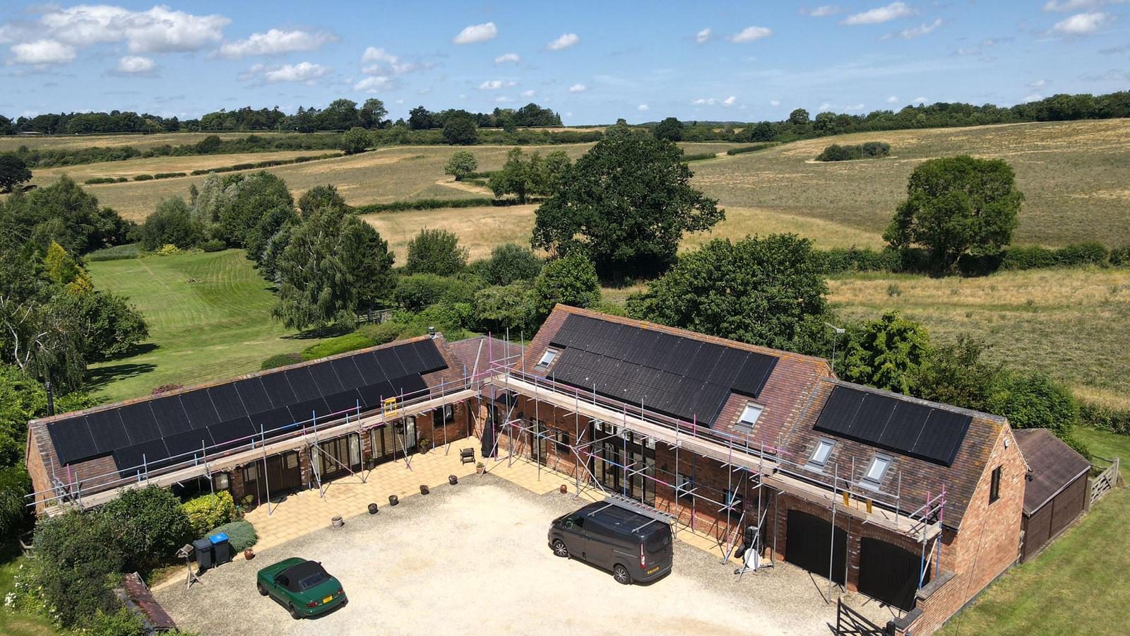 Solar panels on a converted barn home