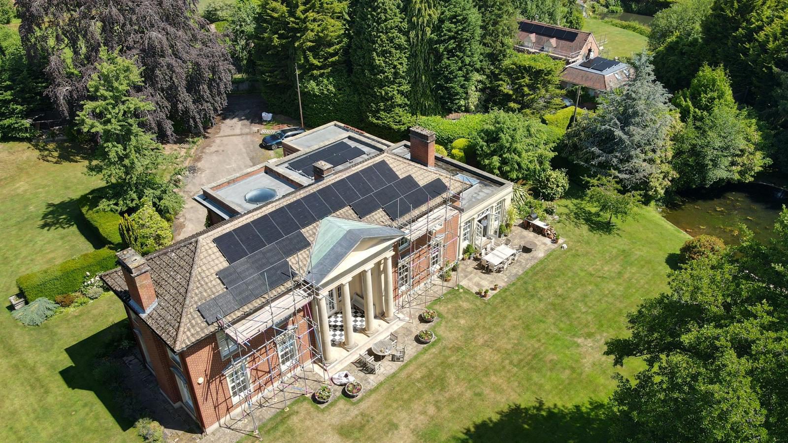 Solar panels on a period country home