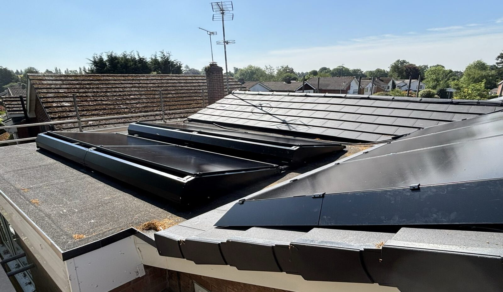 Solar panels on the flat roof section at Rose Croft